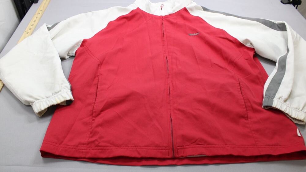 Reebok Womens Track Jacket Full Zip Red White Gray Raglan Sleeve Size XL 16
